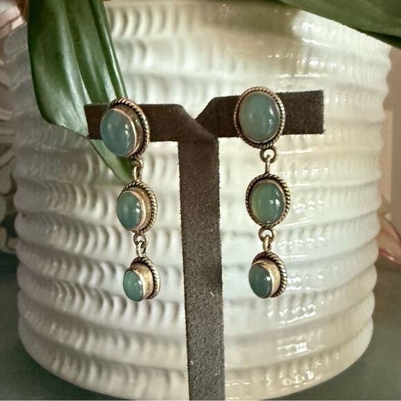 925 Sterling Silver DOUG PAULUS blue chalcedony gemstones Earrings - Picture 8 of 10